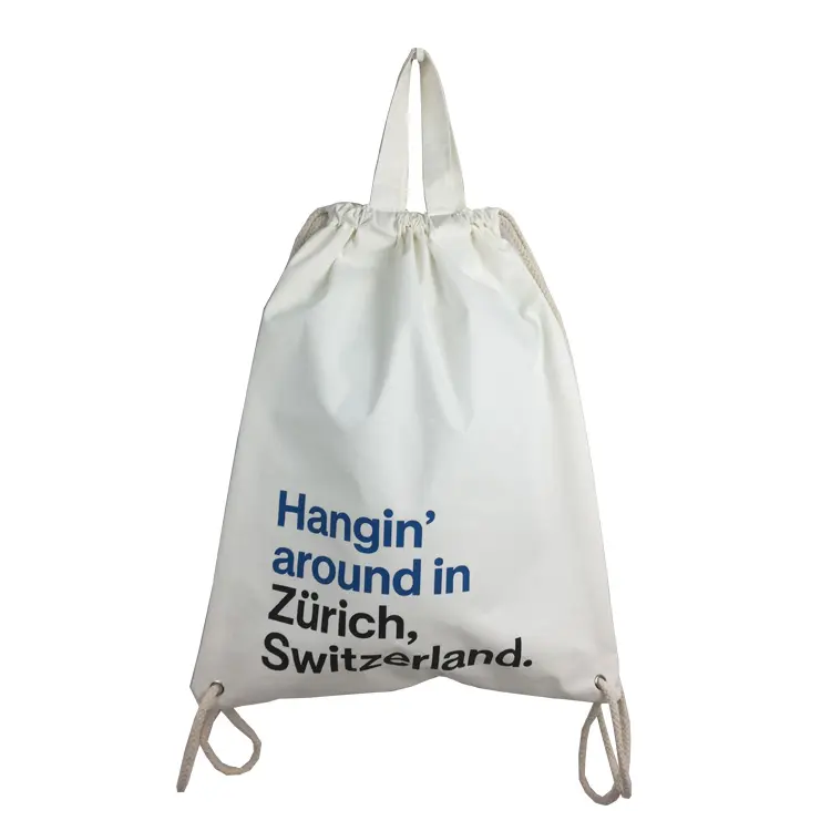 Eco Custom Canvas Cotton Tote Drawstring Bag พร้อมการพิมพ์