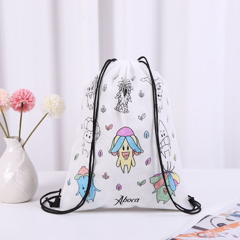 กระเป๋า Drawstring กระเป๋าเป้สะพายหลังเด็กไม่ทอ